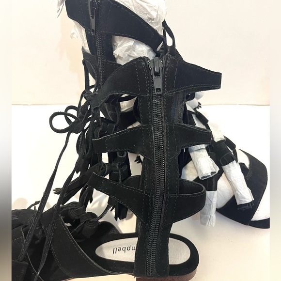 JEFFREY CAMPBELL REDONDO Black Fringe Low Heel Flat Gladiator Sandal 7.5 - Picture 5 of 14
